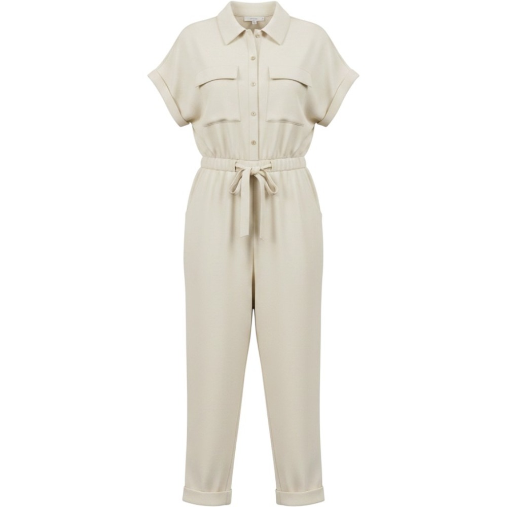 Universal Thread Jumpsuit Women's 14 Cream Linen Utility Short Sleeve Tie Waist